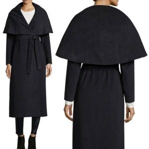 Fleurette Loro Piana Wool Cloak Wrap Maxi Coat Charcoal Gray Size 14